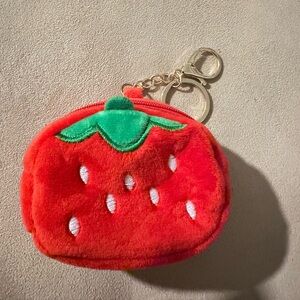 Strawberry Plush Keychain Pouch - Red and Green